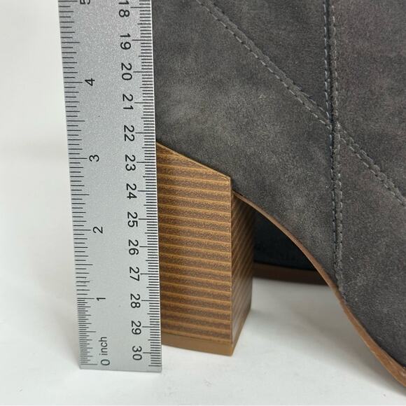 Zara Grey Suede Leather Stacked Heel Pull On Booties - Picture 4 of 9
